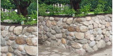 Eine Mauer aus hellen Natursteinen | Gartengestaltung Nordheide